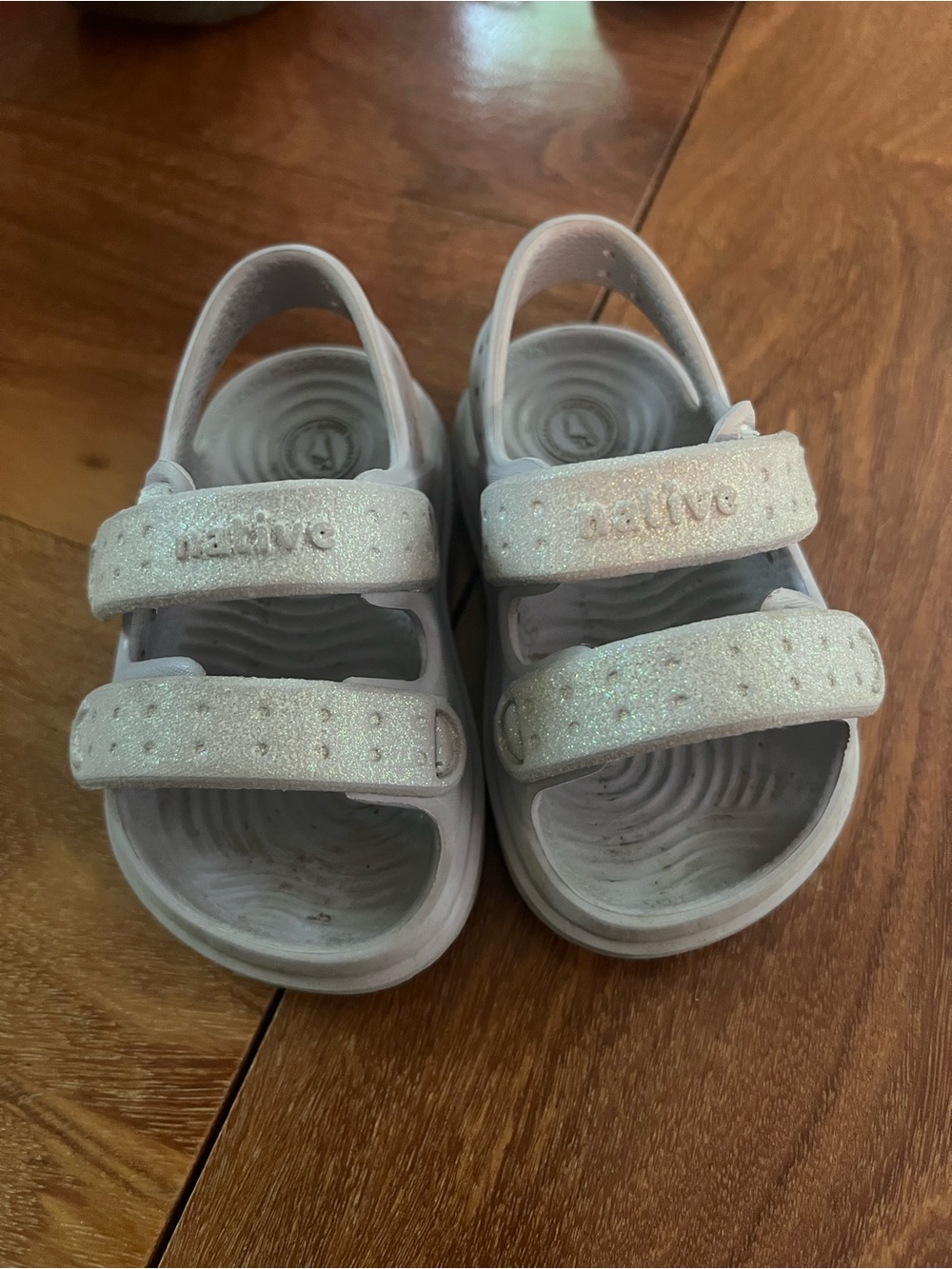 Native Kids White Glitter Double-Strap Sandals